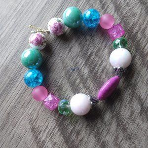 Glass- Colorful Beaded Charm Bracelet